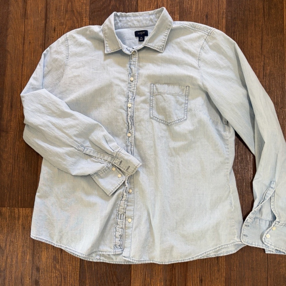 Women's J Crew Shirt Top Chambray Blue Denim XL Casual Business Prison Work - Picture 4 of 10